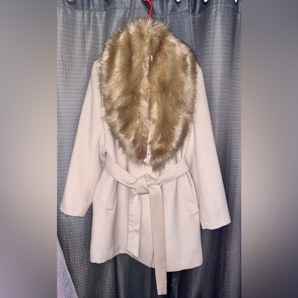 H&M Beige Belted Wool-Blend Pea Coat - Picture 2 of 5